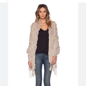 Heart loom fringe rabbit fur wrap jacket, size S